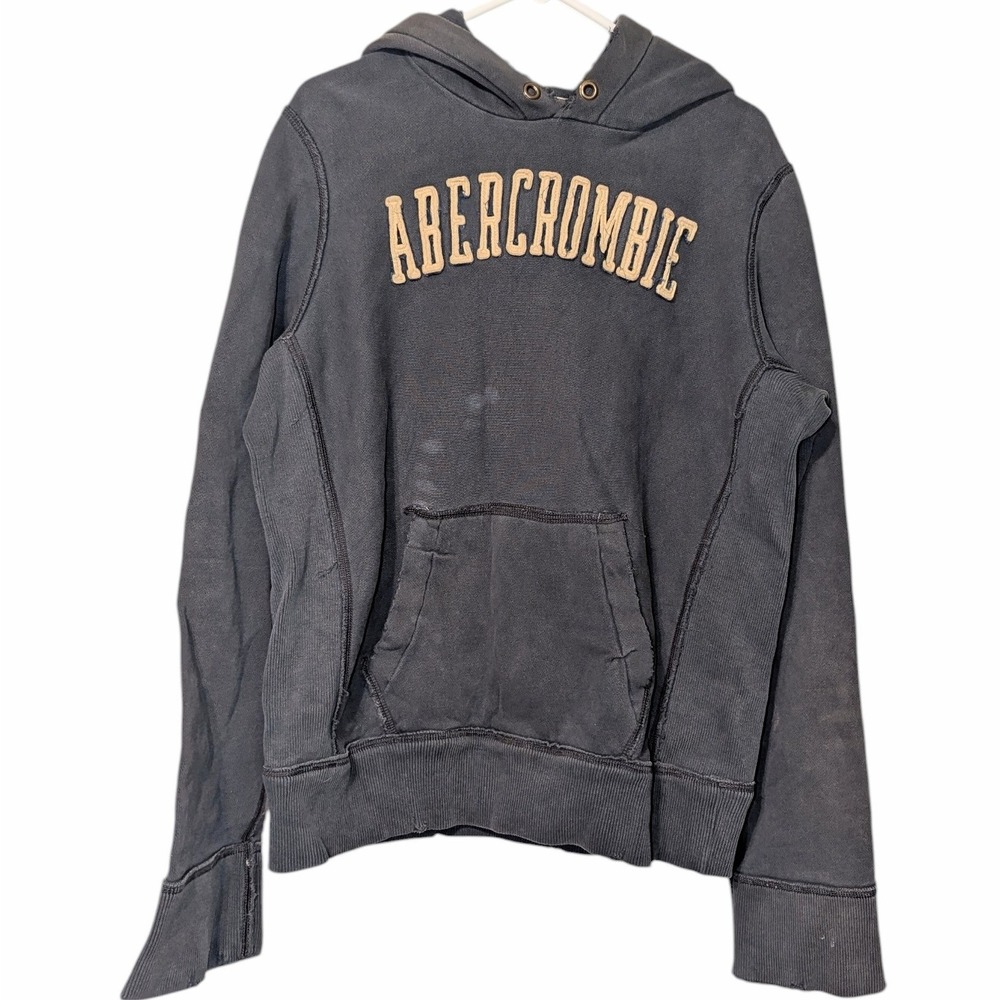 Vintage Abercrombie Fitch Mens Gray S Arch Logo Hoodie Sweatshirt Pullover Pcket